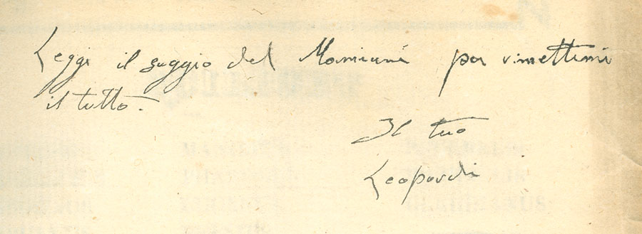 Dal Museo archeoideologico: un autografo di Leopardi